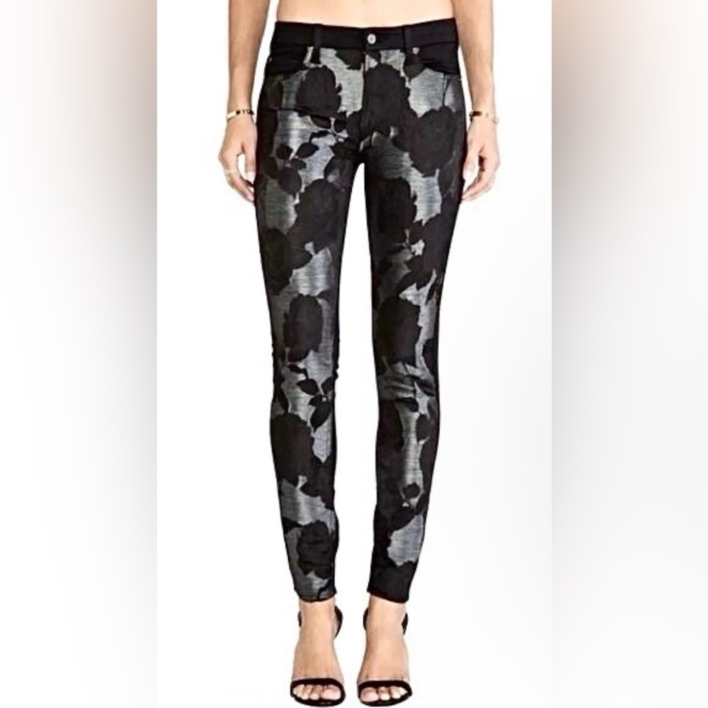 7 For All Mankind Black and Gray Floral Jeans Size 27